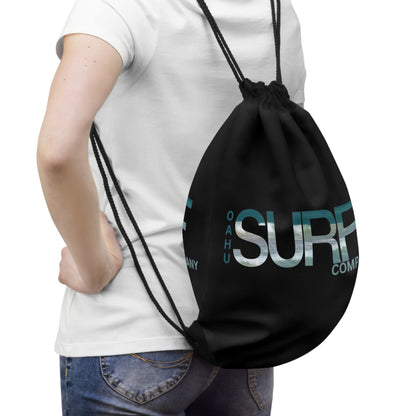 O'ahu Surf Company Surfer Drawstring Bag - Oahu Hawaii drawstring backpack - Black light weight travel bag