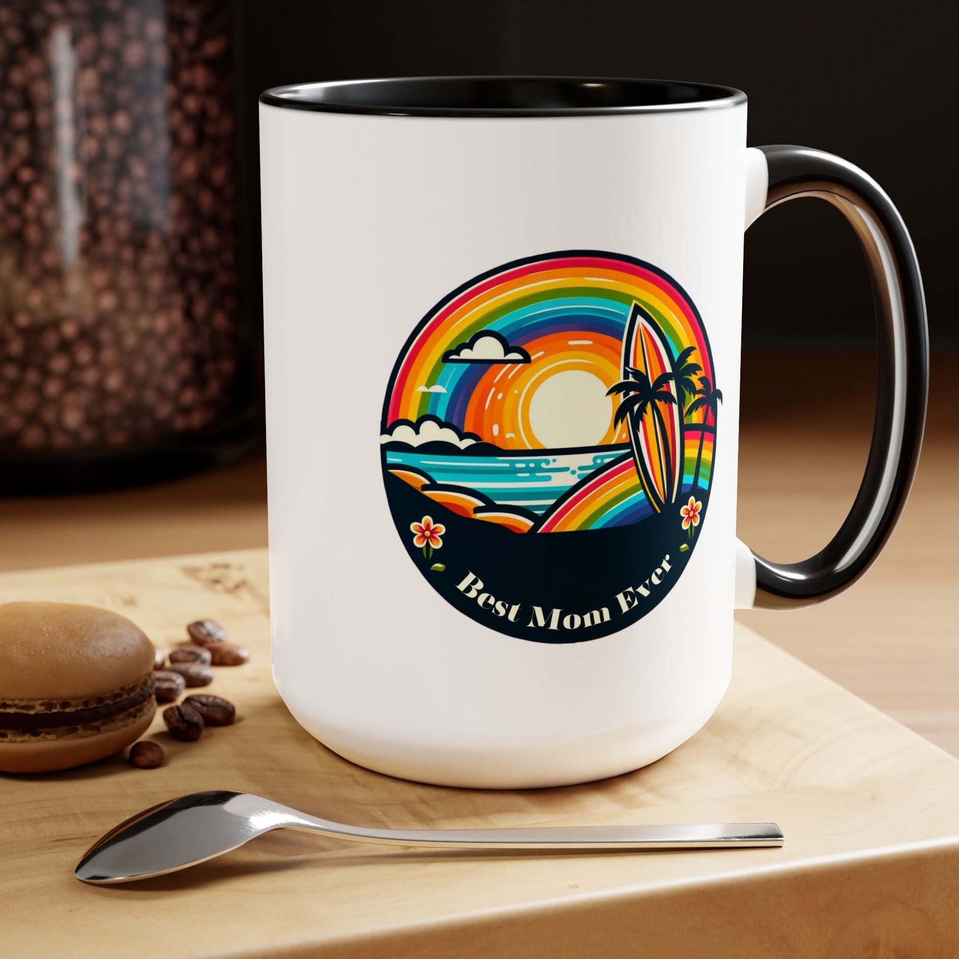 Best Mom Ever Rainbow Island Two-Tone Coffee Mug, 15oz - O'ahu Surf Company