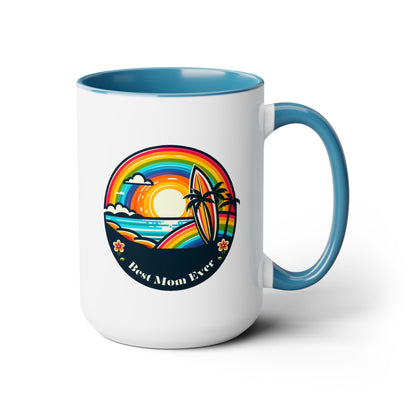 Best Mom Ever Rainbow Island Two-Tone Coffee Mug, 15oz - O'ahu Surf Company