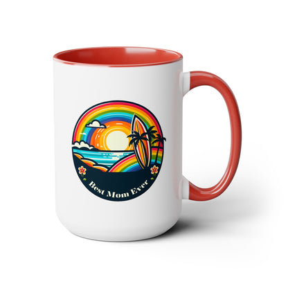 Best Mom Ever Rainbow Island Two-Tone Coffee Mug, 15oz - O'ahu Surf Company