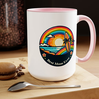 Best Mom Ever Rainbow Island Two-Tone Coffee Mug, 15oz - O'ahu Surf Company