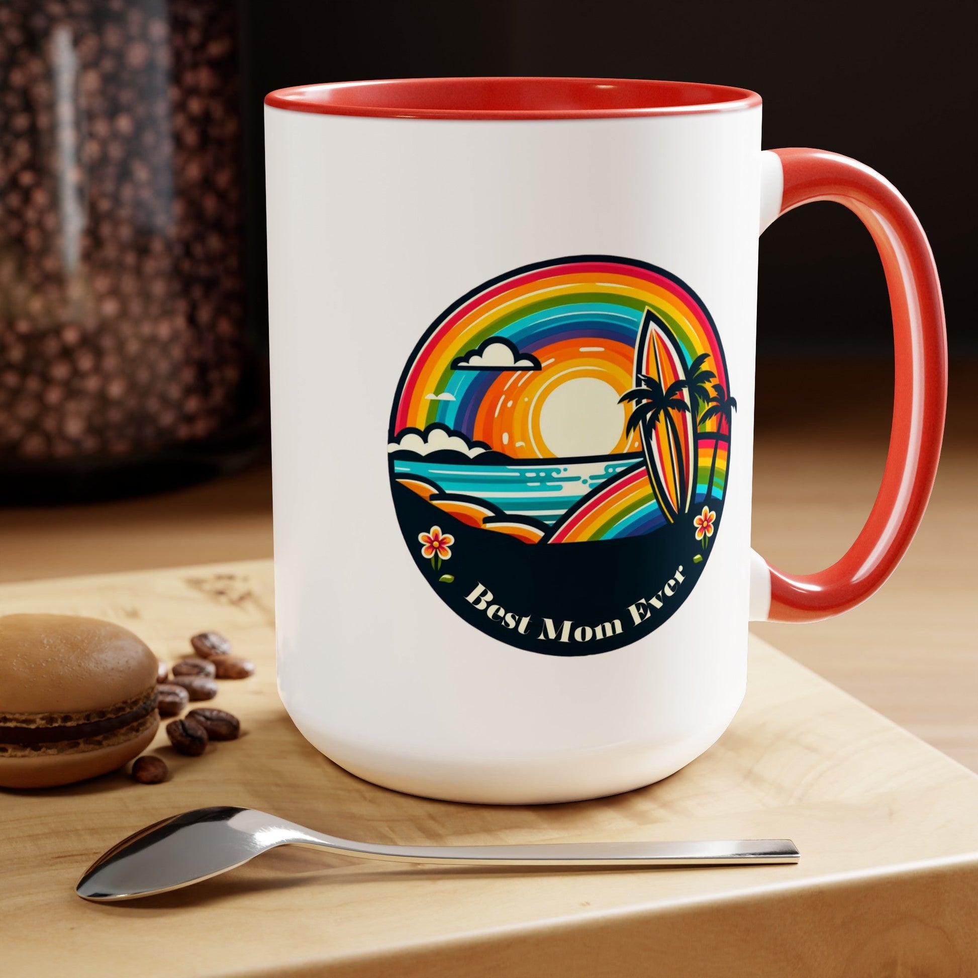 Best Mom Ever Rainbow Island Two-Tone Coffee Mug, 15oz - O'ahu Surf Company