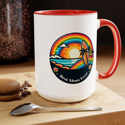 Best Mom Ever Rainbow Island Two-Tone Coffee Mug, 15oz - O'ahu Surf Company