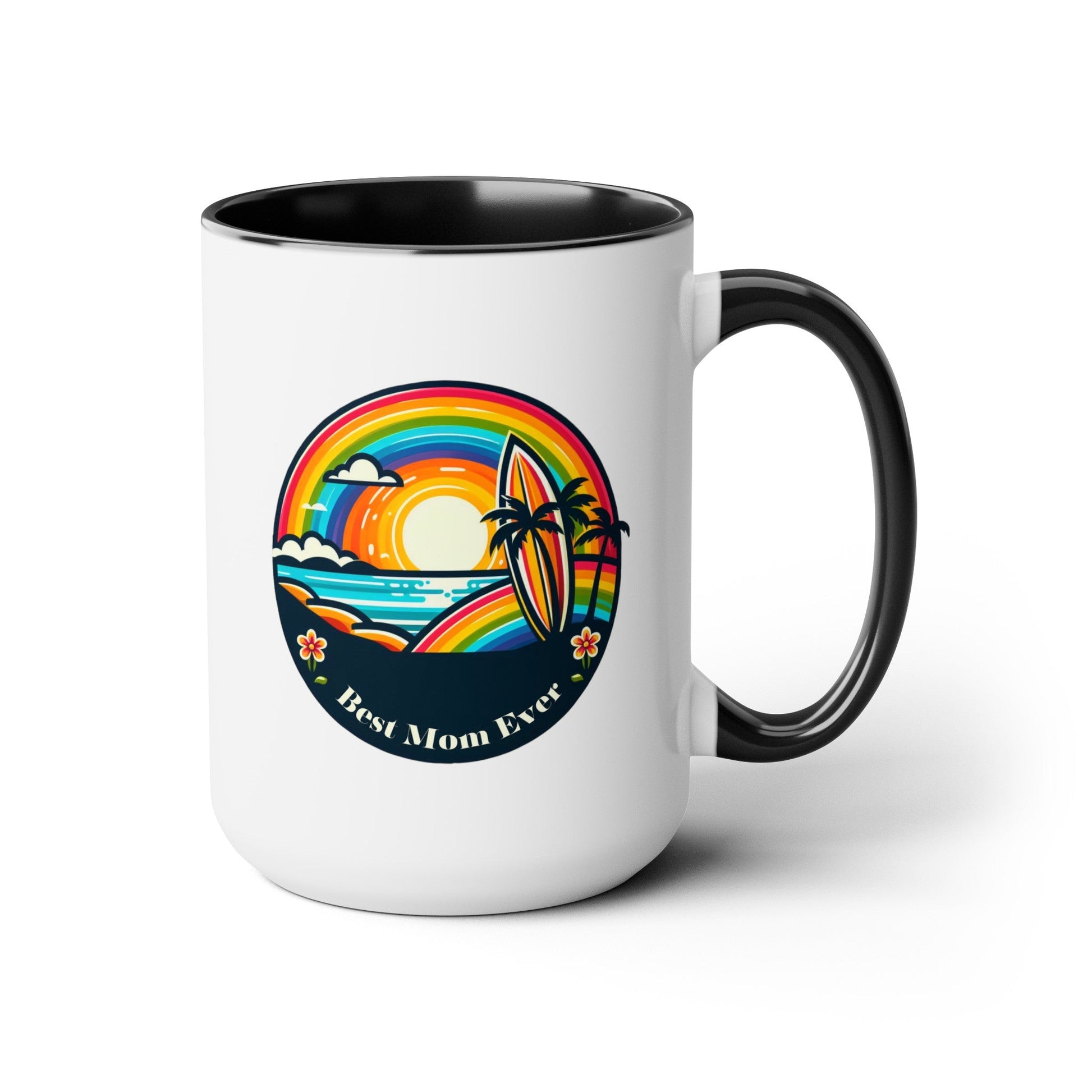 Best Mom Ever Rainbow Island Two-Tone Coffee Mug, 15oz - O'ahu Surf Company