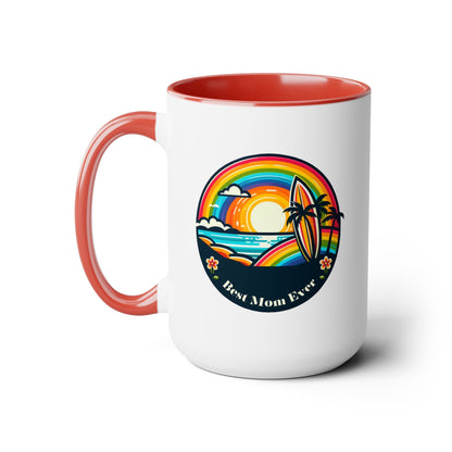 Best Mom Ever Rainbow Island Two-Tone Coffee Mug, 15oz - O'ahu Surf Company