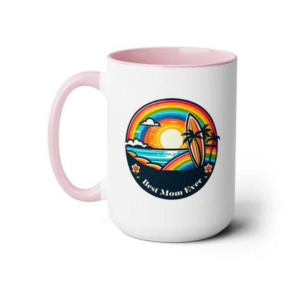 Best Mom Ever Rainbow Island Two-Tone Coffee Mug, 15oz - O'ahu Surf Company