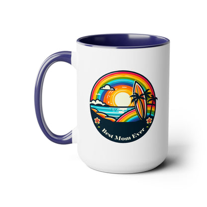 Best Mom Ever Rainbow Island Two-Tone Coffee Mug, 15oz - O'ahu Surf Company