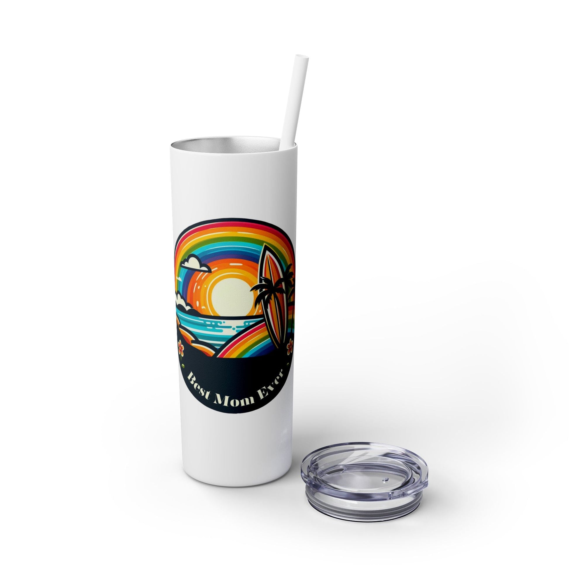 Best Mom Ever Skinny Tumbler Island Rainbow with Straw 20oz - O'ahu Surf Company