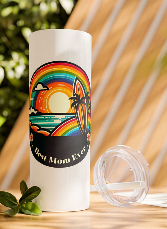 Best Mom Ever Skinny Tumbler Island Rainbow with Straw 20oz - O'ahu Surf Company