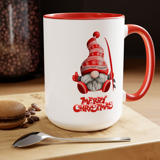 Christmas Gnome Surfer Two - Tone Coffee Mug - O'ahu Surf Company