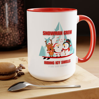 Fun Christmas Mug Featuring Snowman Crew - Two - Tone Coffee Mug - O'ahu Surf Company