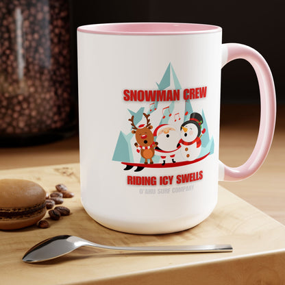 Fun Christmas Mug Featuring Snowman Crew - Two - Tone Coffee Mug - O'ahu Surf Company