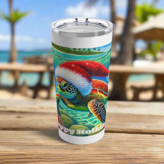 Happy Holidays Sea Turtle Christmas Tumbler Cup 20oz - O'ahu Surf Company