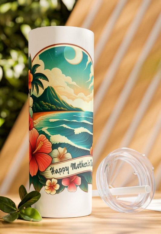 Happy Mother's Day Floral Island Skinny Tumbler with Straw 20oz - O'ahu Surf Company