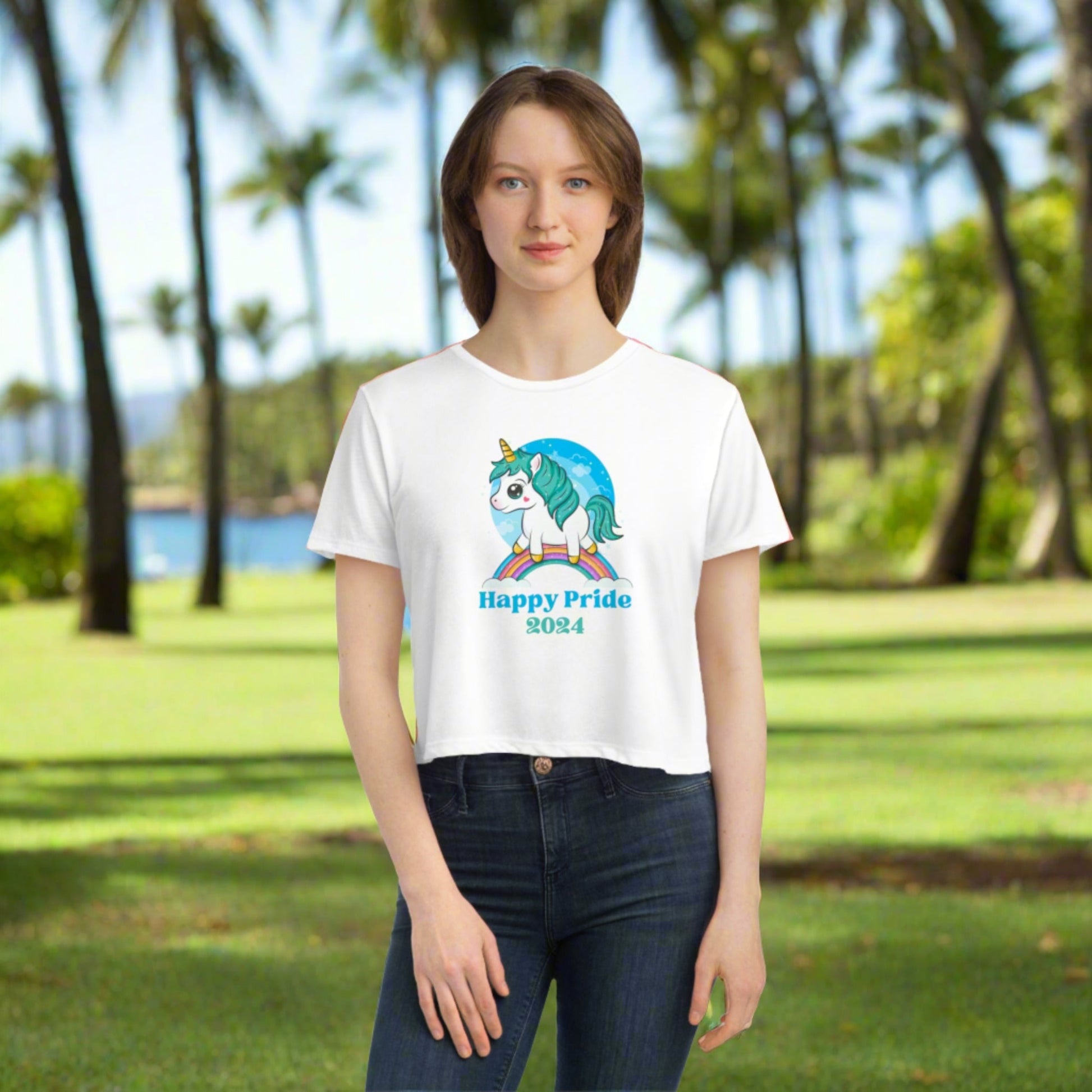 Happy Pride 2024 Flowy Cropped Tee - O'ahu Surf Company