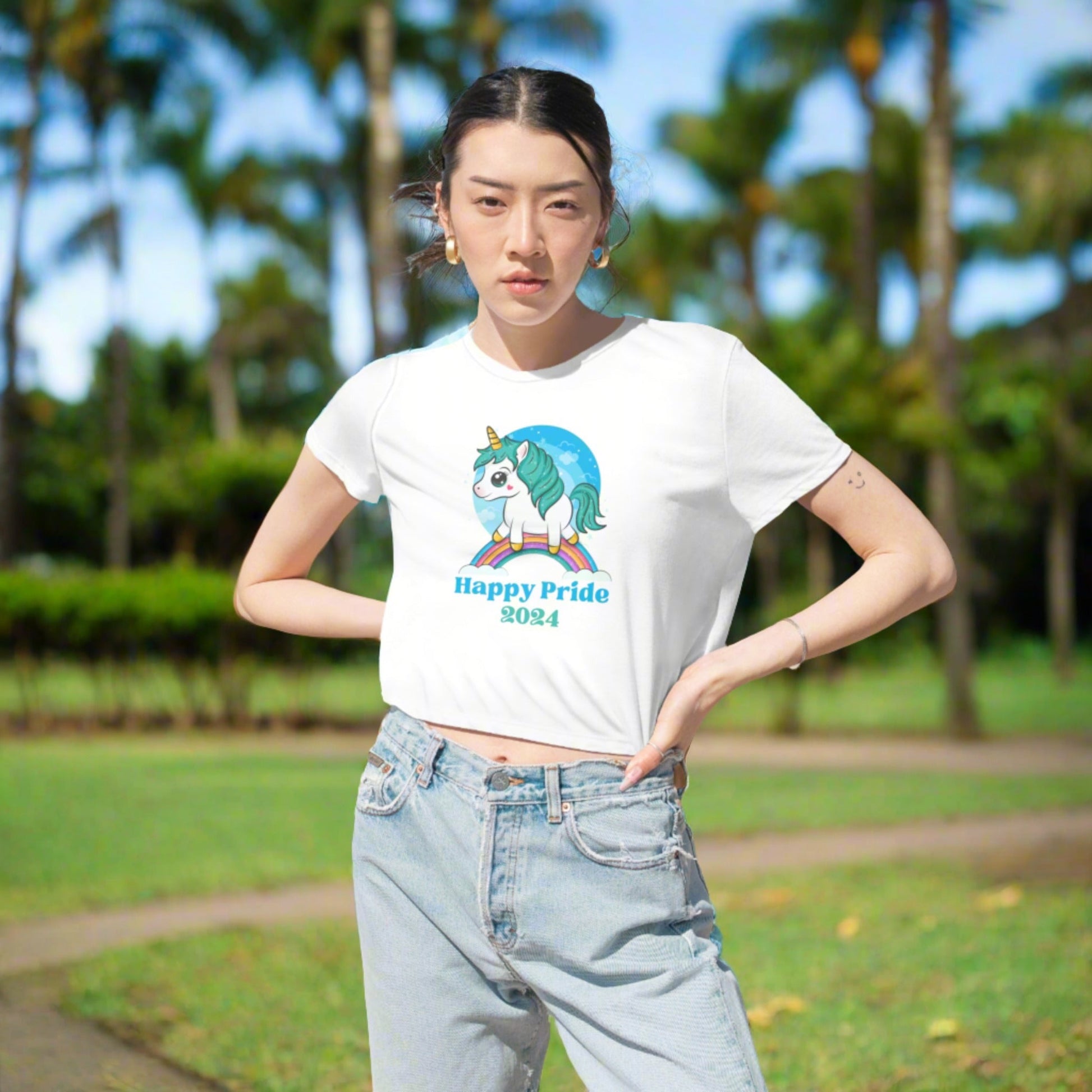 Happy Pride 2024 Flowy Cropped Tee - O'ahu Surf Company