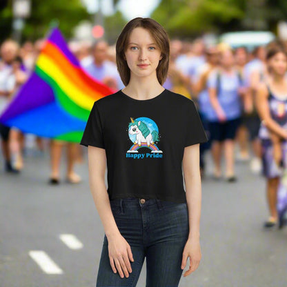 Happy Pride T-Shirt 2025 Women's Flowy Cropped Tee - O'ahu Surf Company