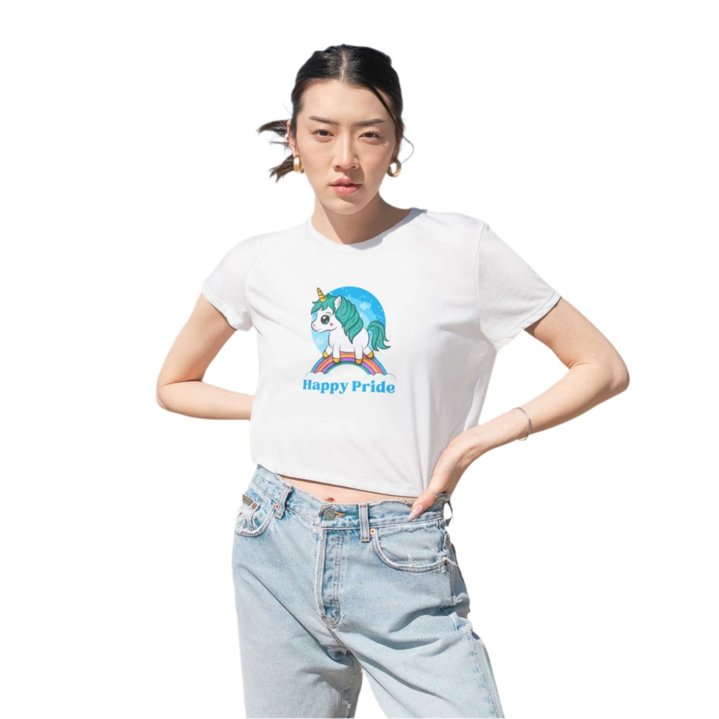 Happy Pride T-Shirt 2025 Women's Flowy Cropped Tee - O'ahu Surf Company