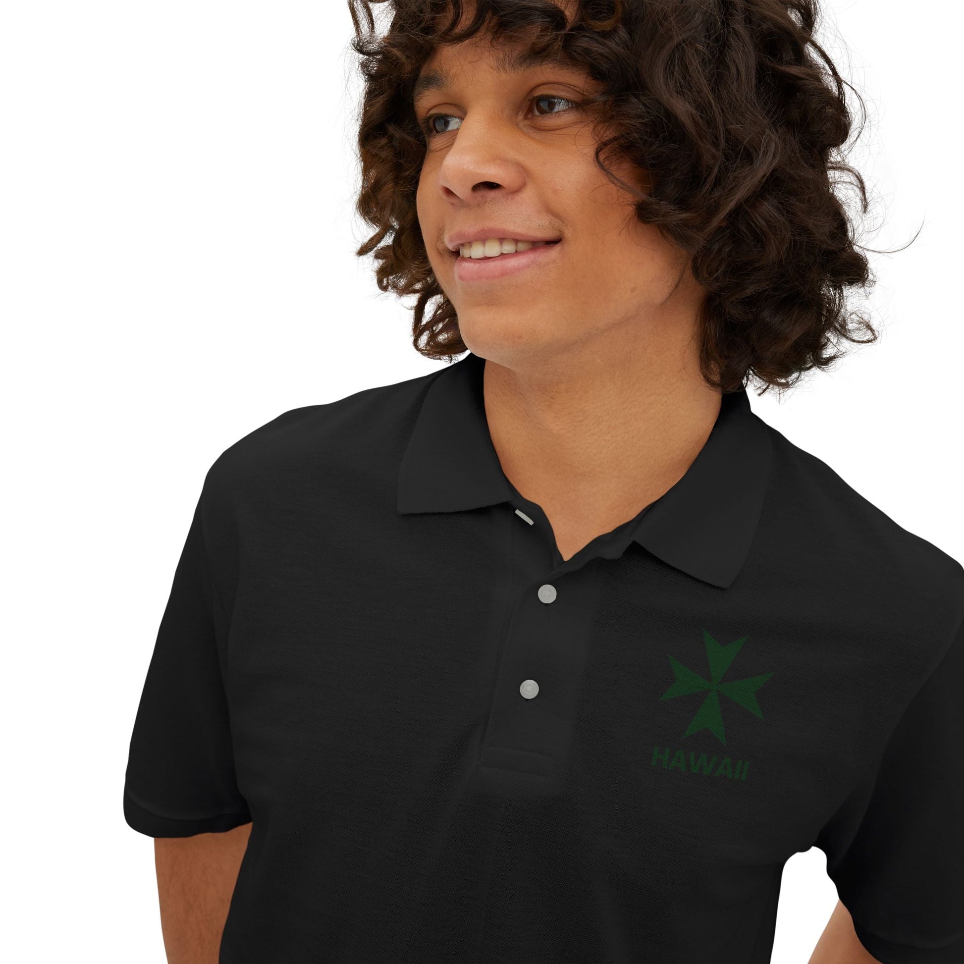 Hawaii cadre of The Military & Hospitaller Men's Cotton Polo - Green Cross - O'ahu Surf Company