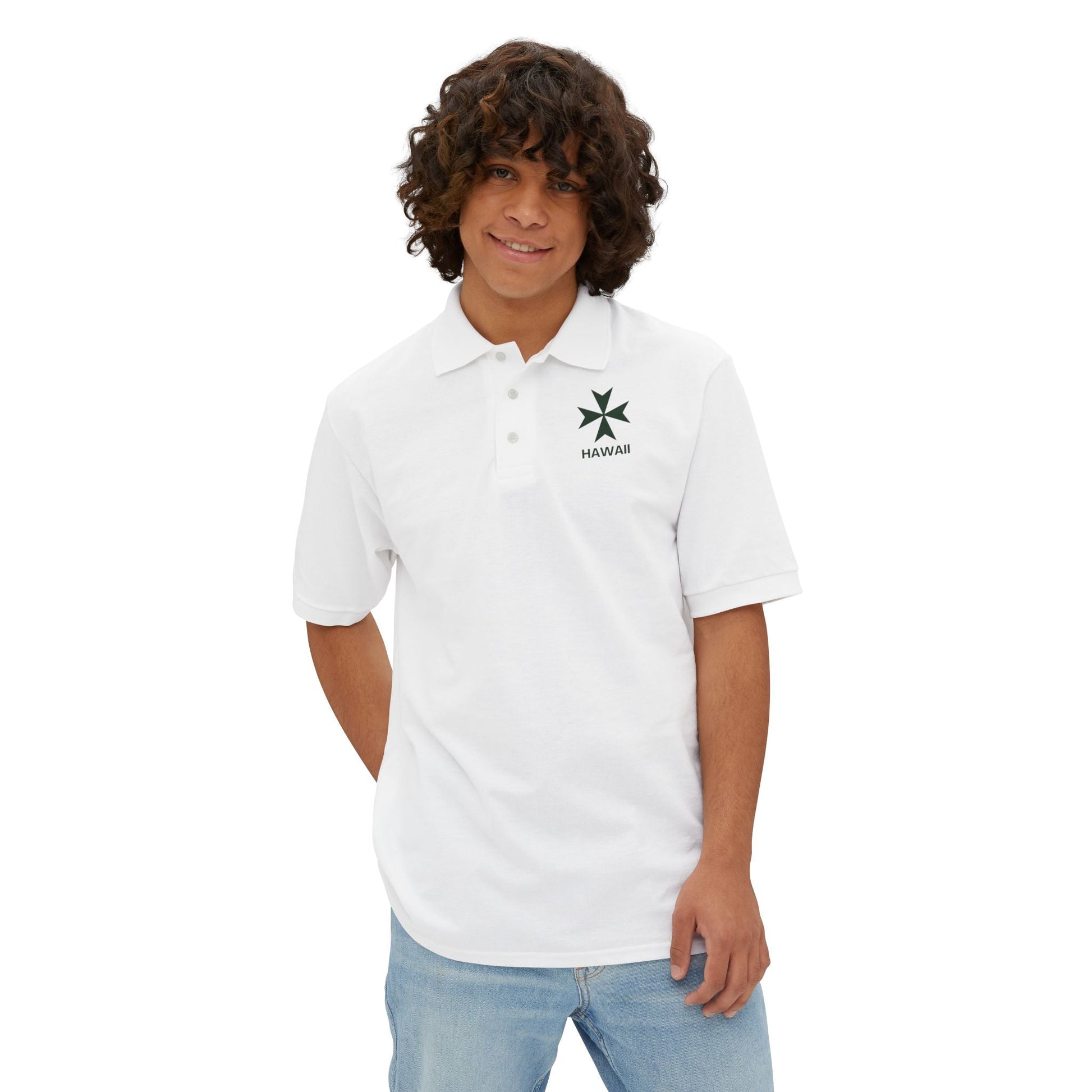 Hawaii cadre of The Military & Hospitaller Men's Cotton Polo - Green Cross - O'ahu Surf Company