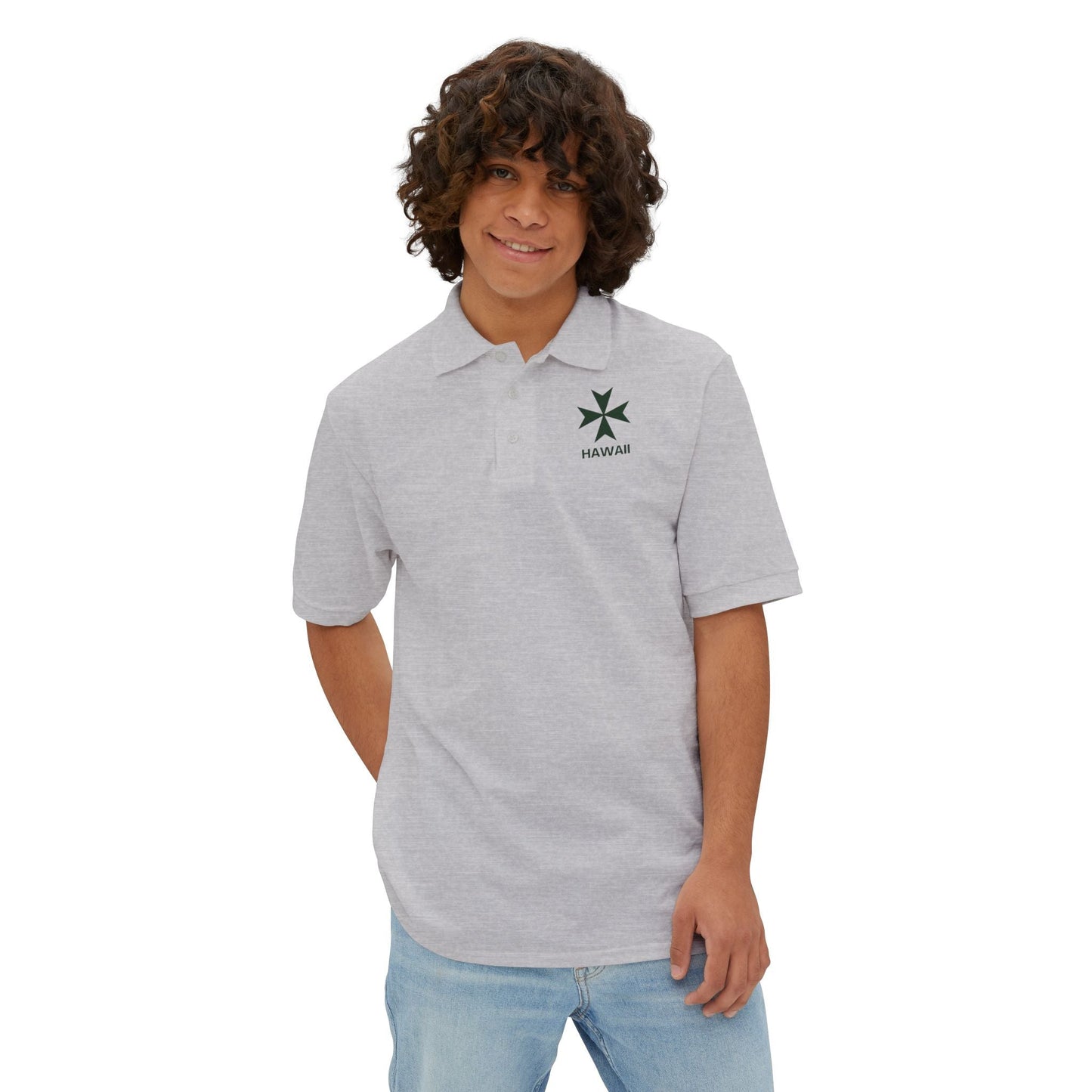 Hawaii cadre of The Military & Hospitaller Men's Cotton Polo - Green Cross - O'ahu Surf Company