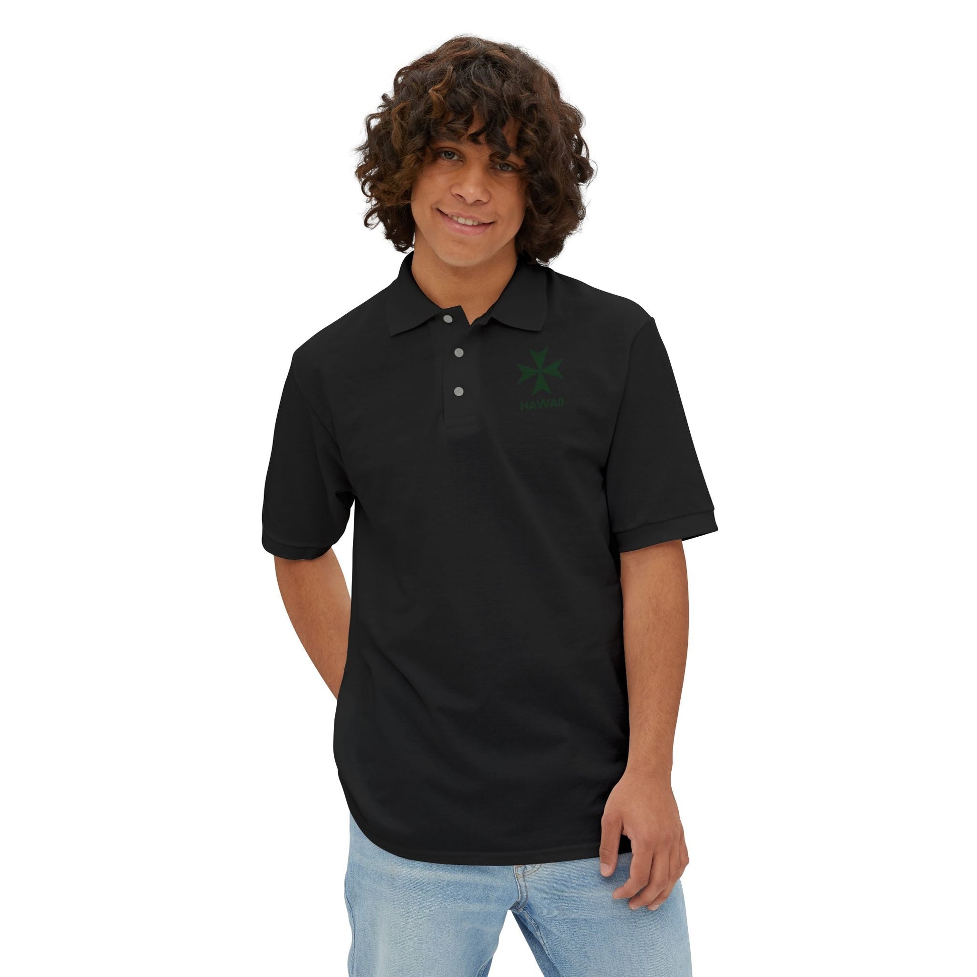 Hawaii cadre of The Military & Hospitaller Men's Cotton Polo - Green Cross - O'ahu Surf Company