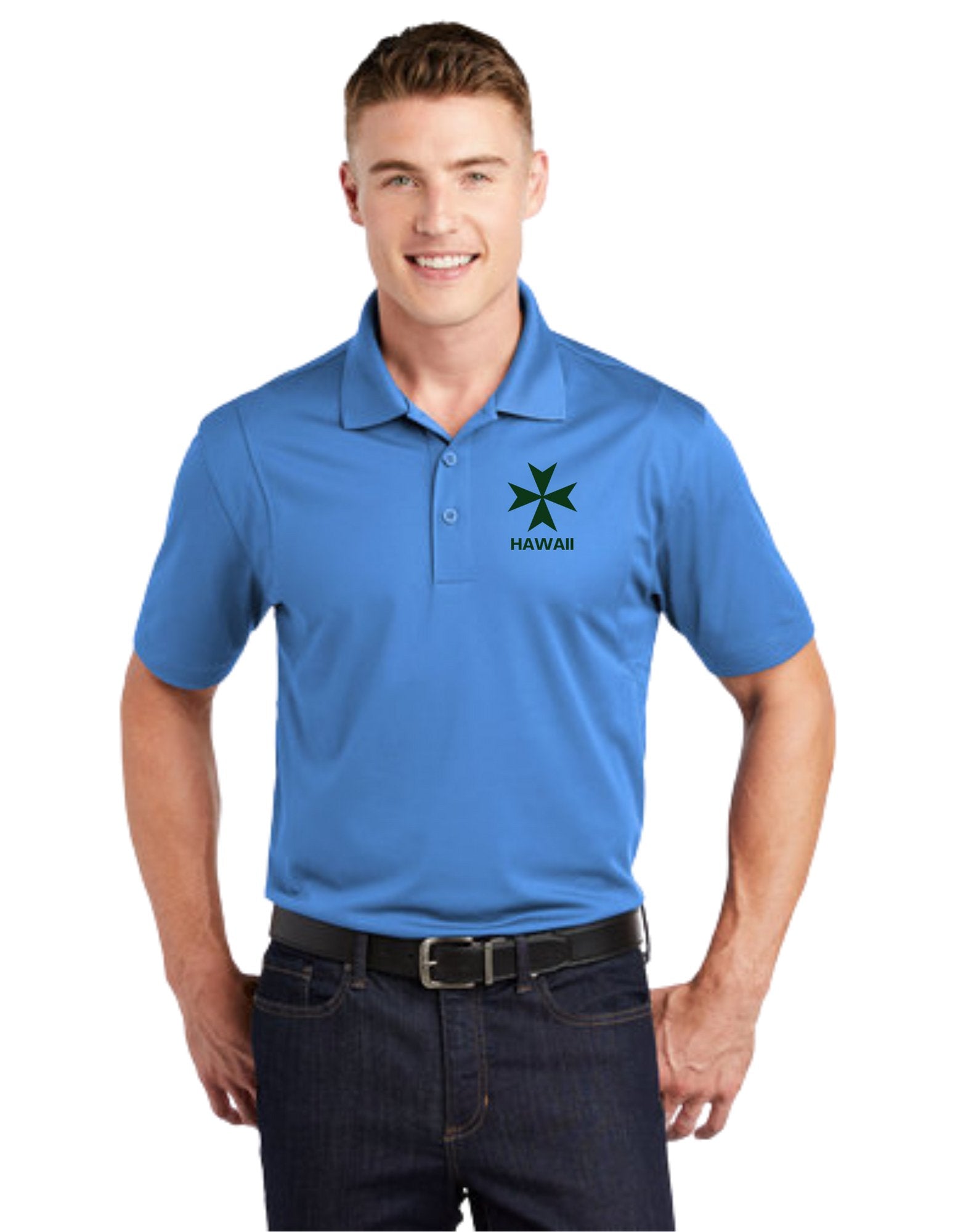 Hawaii cadre of The Military & Hospitaller Men's Sport Polo Shirt - Green Cross - O'ahu Surf Company