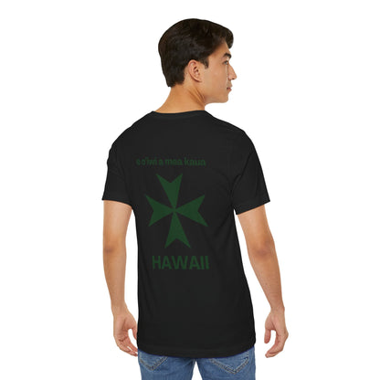 Hawaii cadre of The Military & Hospitaller T-Shirt - QR Front Green Cross Back - O'ahu Surf Company