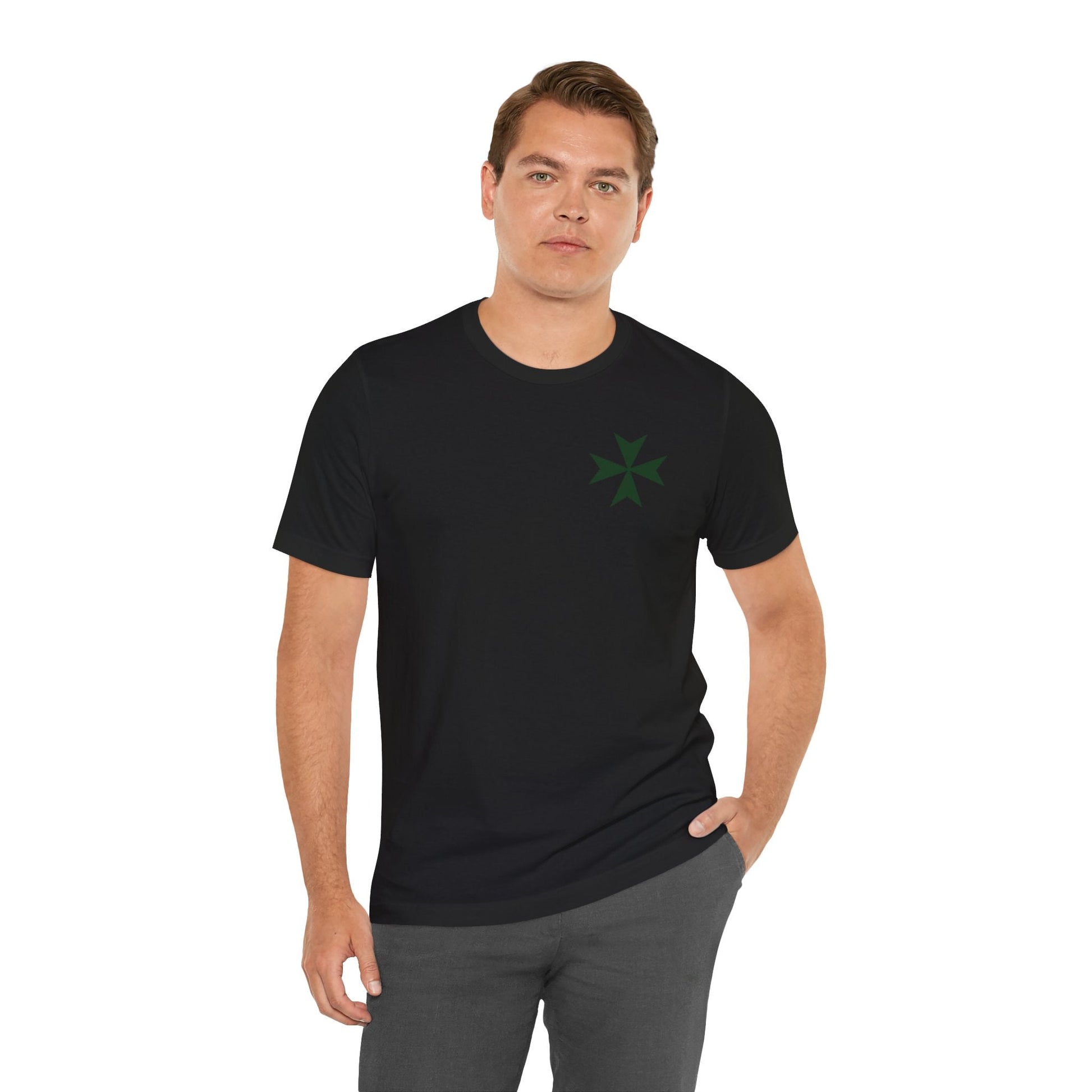 Hawaii cadre of The Military & Hospitaller T-Shirt - Small Green Cross Front and QR Back - O'ahu Surf Company