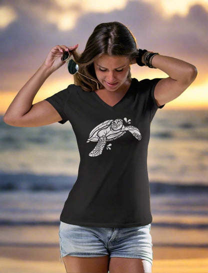 Hawaii Green Sea Turtle Honu Unisex V - Neck T-Shirt - O'ahu Surf Company