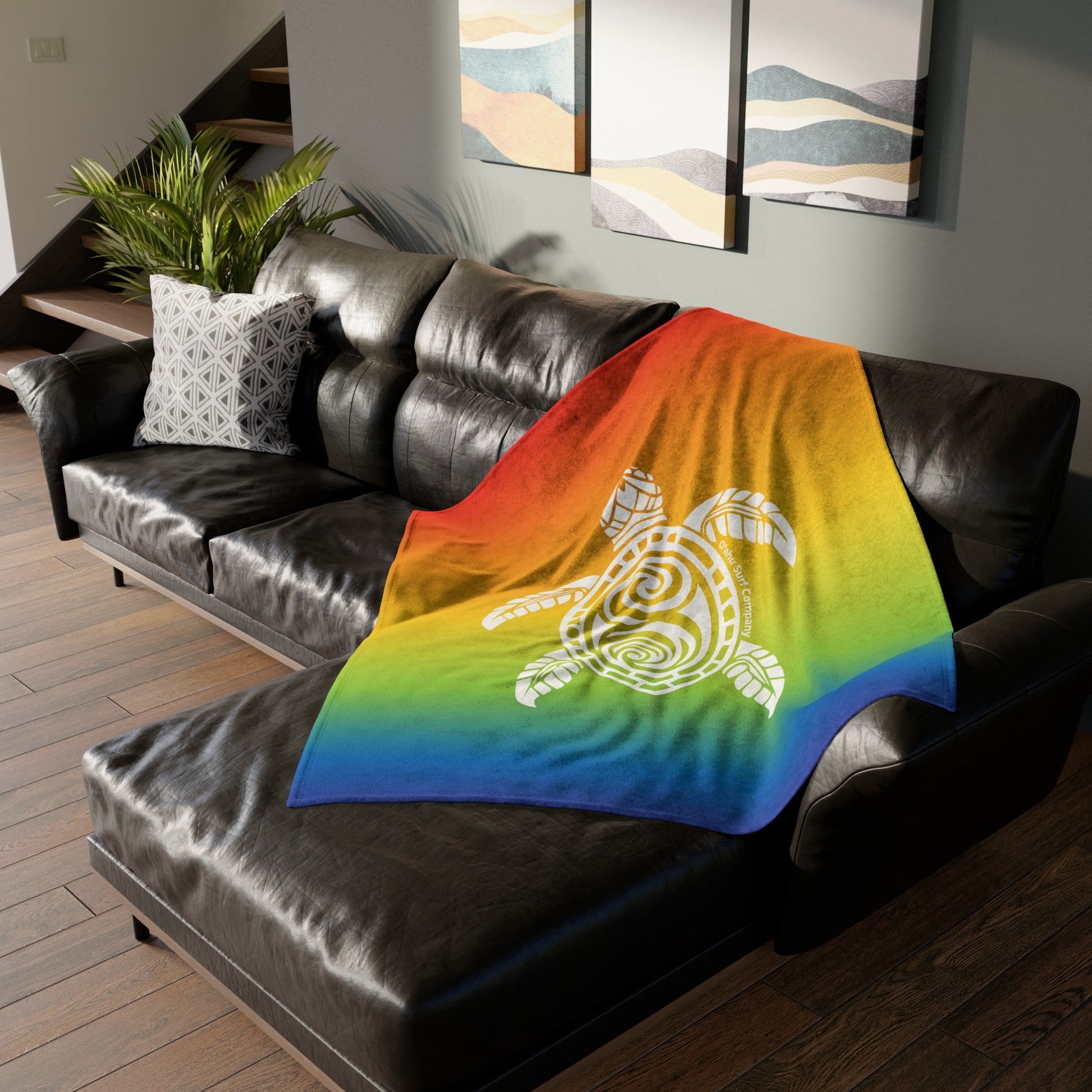 Hawaii Honu Green Sea Turtle Throw Blanket - Rainbow - O'ahu Surf Company