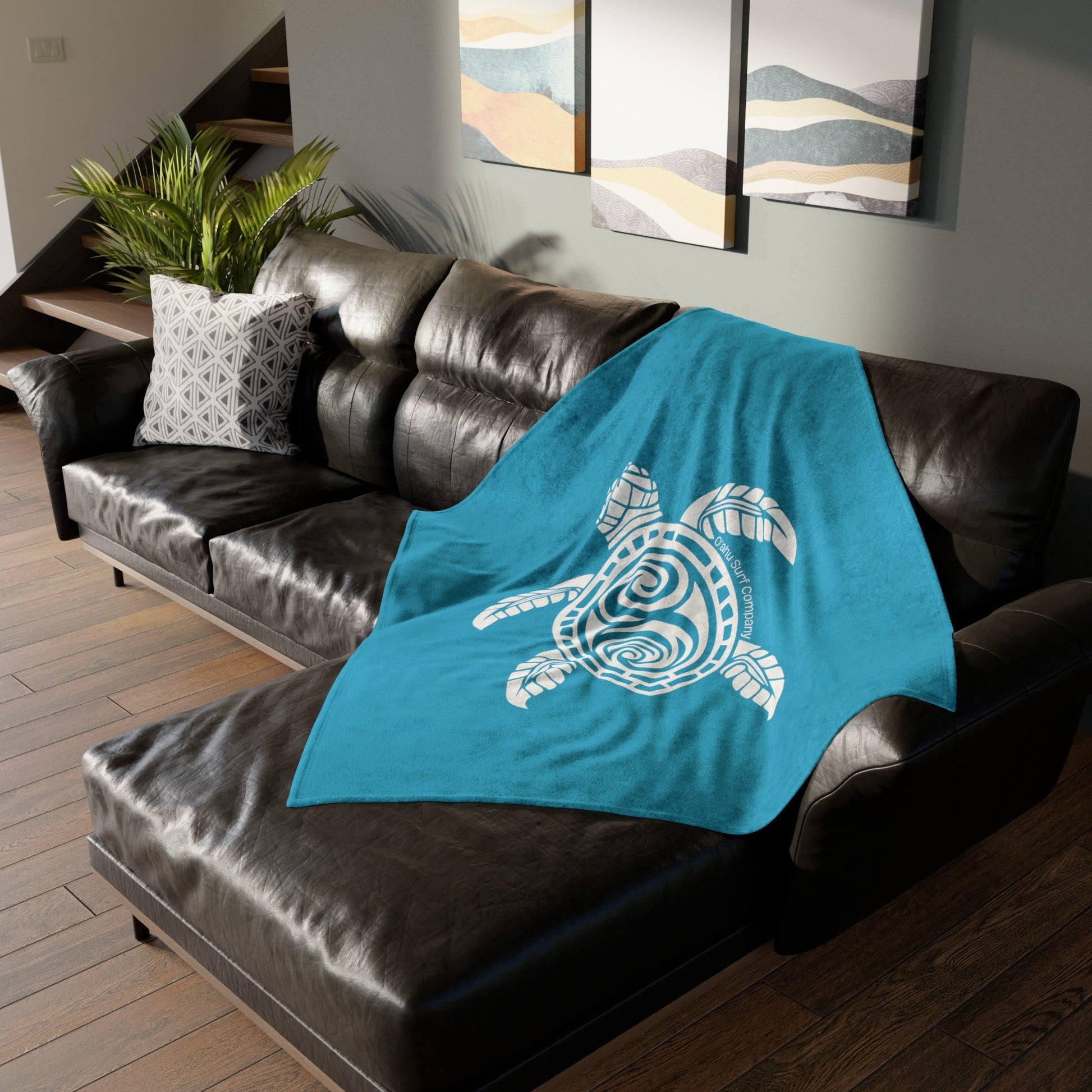 Hawaii Honu Green Sea Turtle Throw Blanket - Turquoise - O'ahu Surf Company