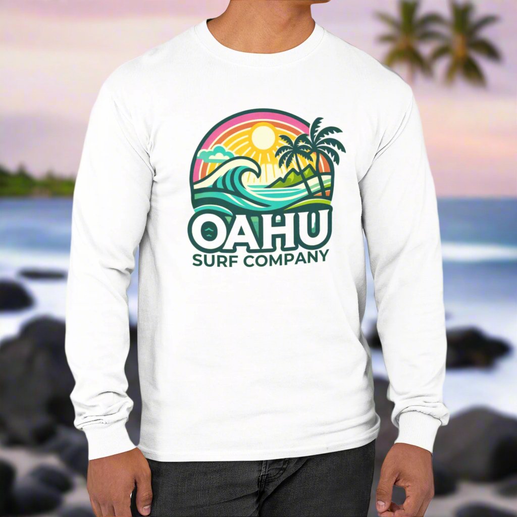 Hawaii Long Sleeve Surf T-Shirt Golden Sky Tropical Ocean Wave - O'ahu Surf Company