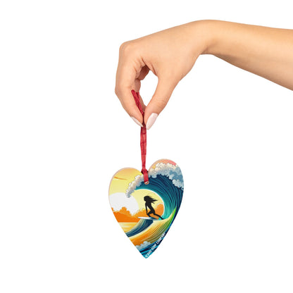 Heart Shaped Anime Surfer Girl Wooden Christmas Tree Ornament - O'ahu Surf Company