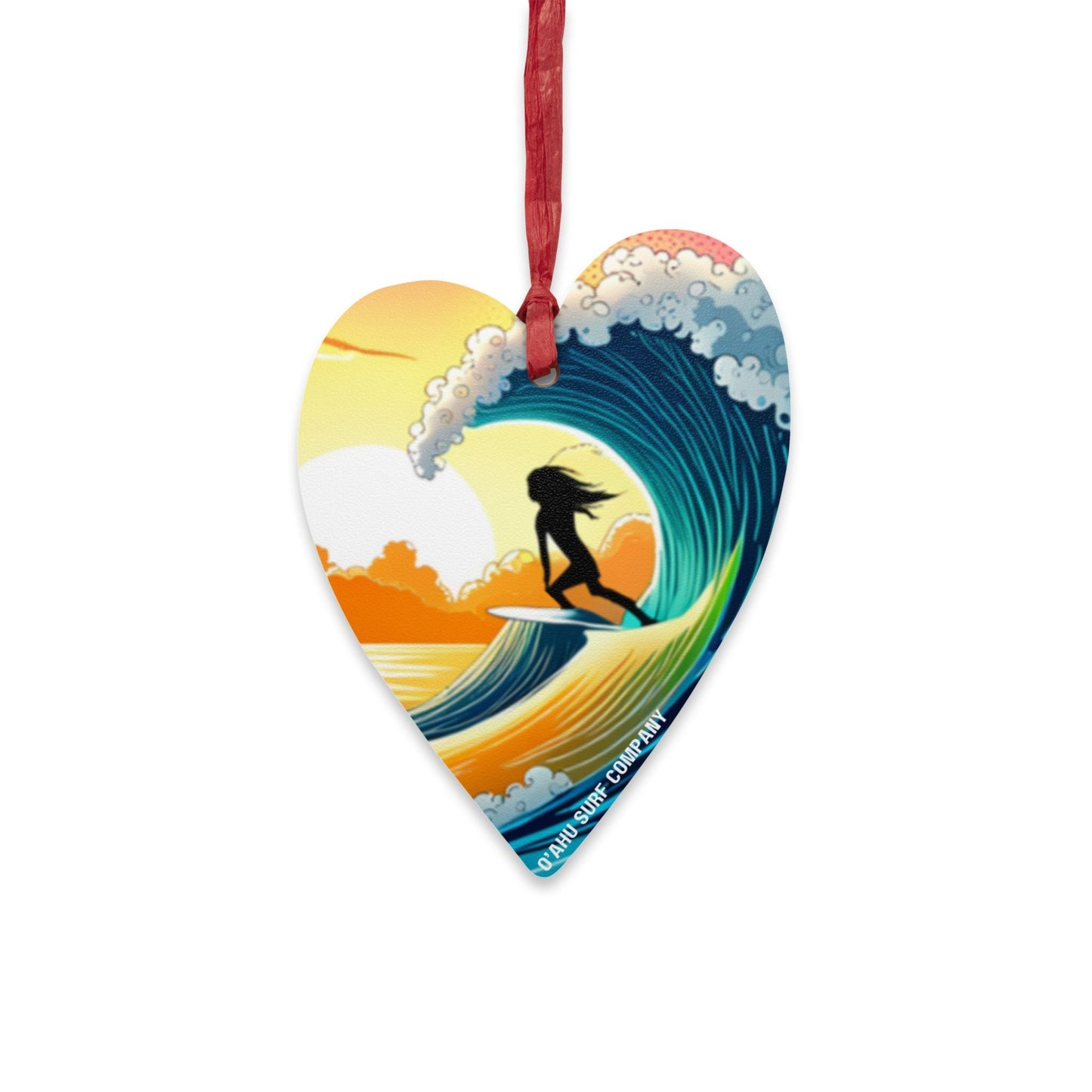 Heart Shaped Anime Surfer Girl Wooden Christmas Tree Ornament - O'ahu Surf Company