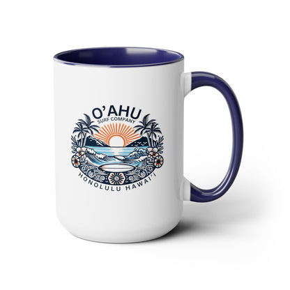 Honolulu Hawaii Coastal Island Sunny Day Two-Tone Coffee Mug - O'ahu Surf Company