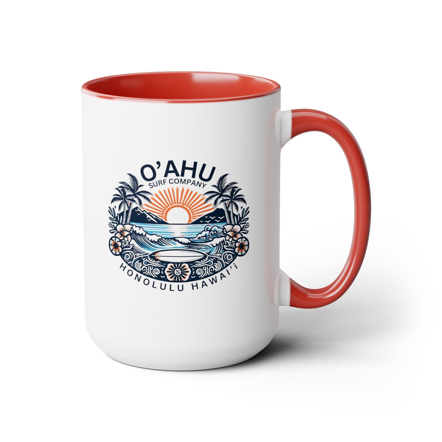 Honolulu Hawaii Coastal Island Sunny Day Two-Tone Coffee Mug - O'ahu Surf Company