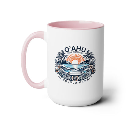 Honolulu Hawaii Coastal Island Sunny Day Two-Tone Coffee Mug - O'ahu Surf Company