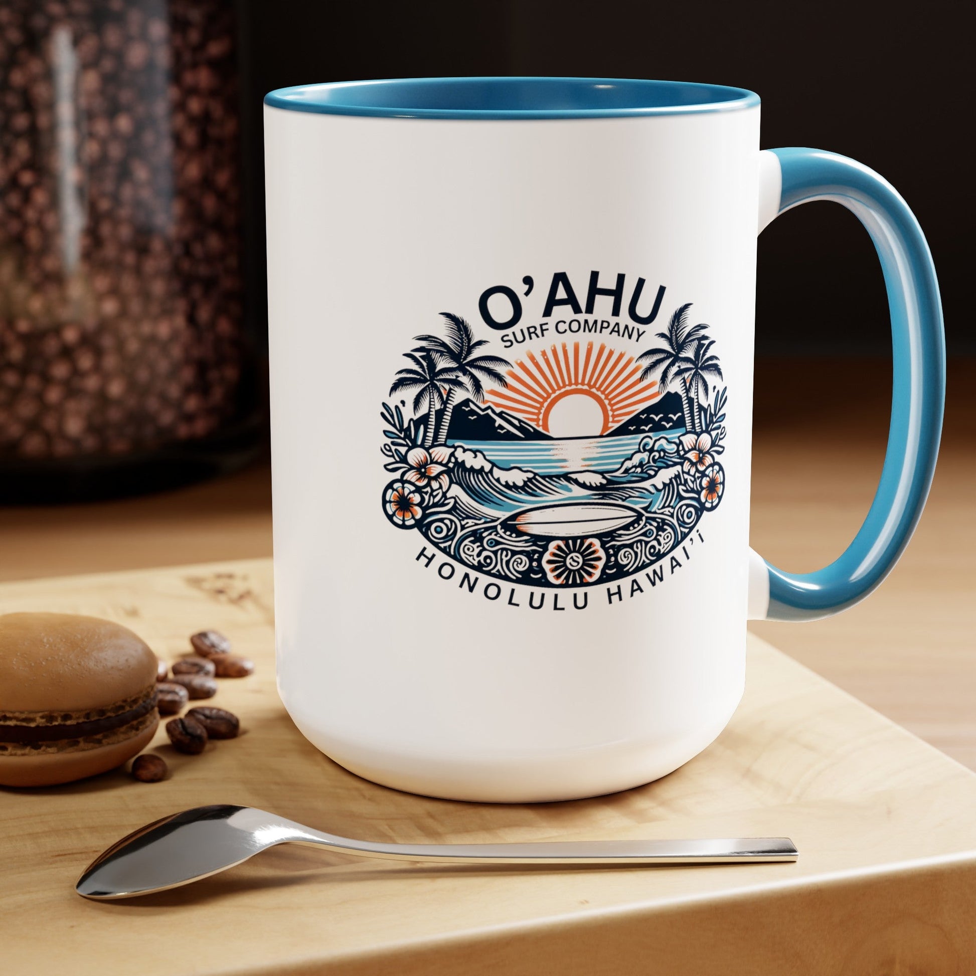 Honolulu Hawaii Coastal Island Sunny Day Two-Tone Coffee Mug - O'ahu Surf Company