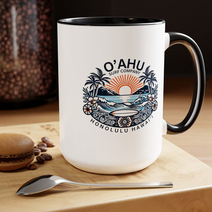 Honolulu Hawaii Coastal Island Sunny Day Two-Tone Coffee Mug - O'ahu Surf Company