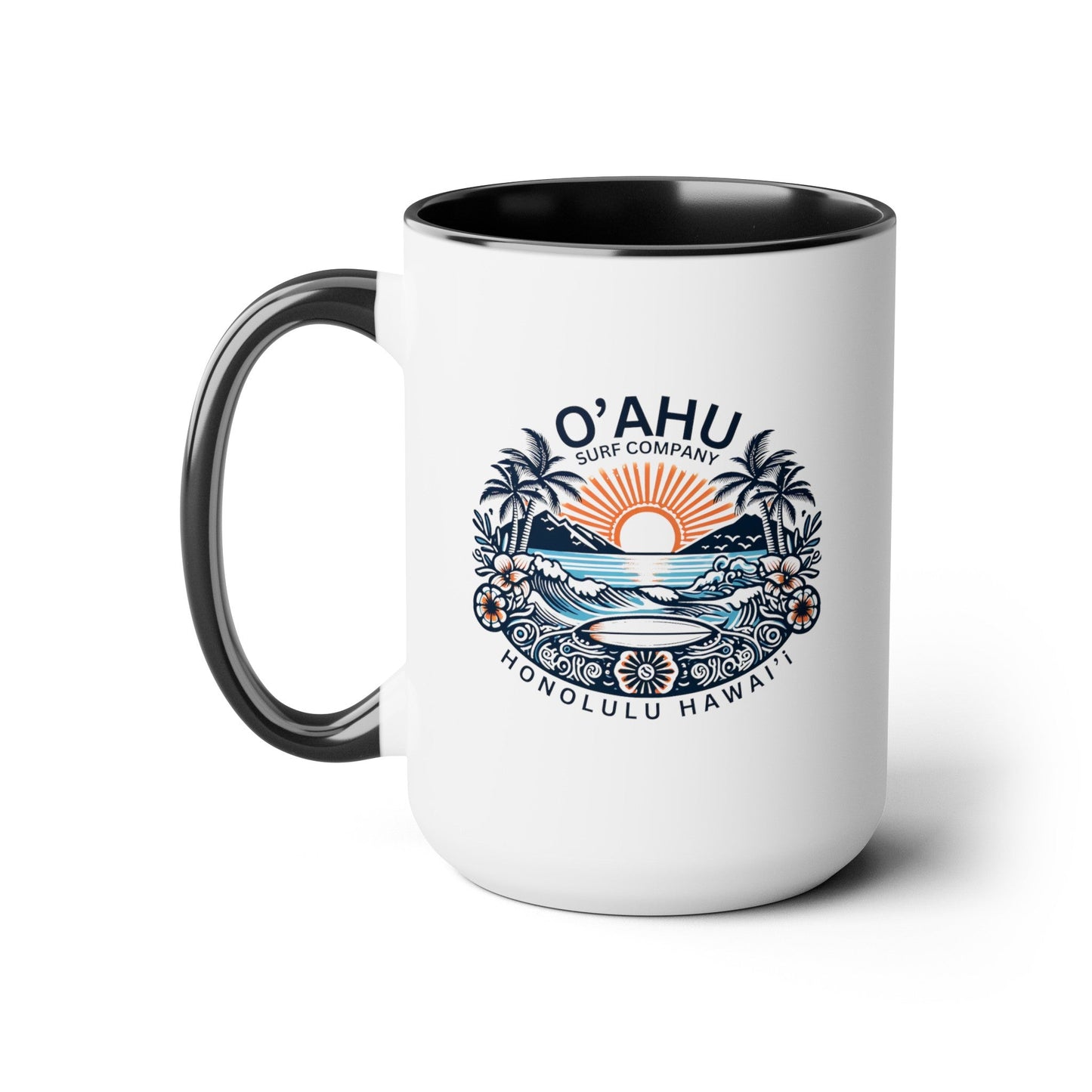 Honolulu Hawaii Coastal Island Sunny Day Two-Tone Coffee Mug - O'ahu Surf Company