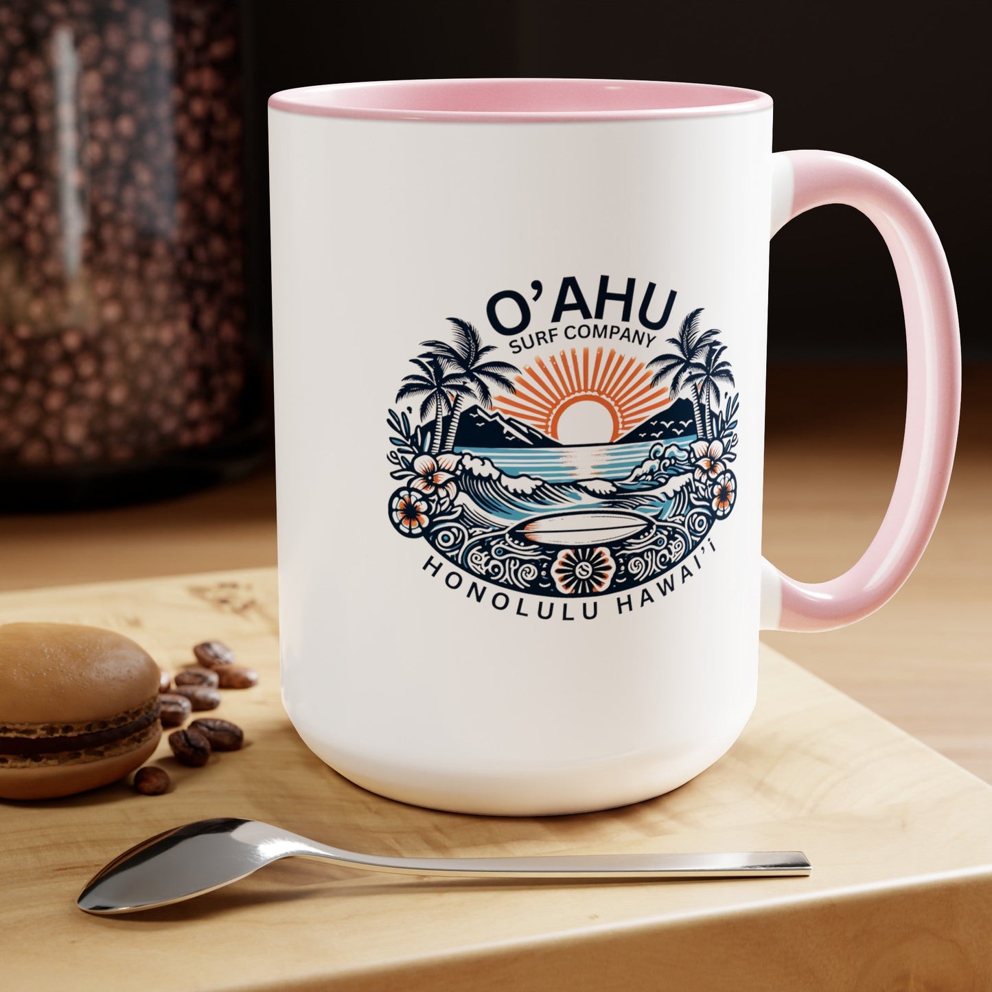 Honolulu Hawaii Coastal Island Sunny Day Two-Tone Coffee Mug - O'ahu Surf Company