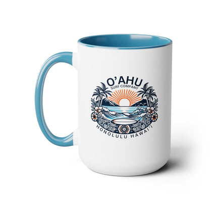 Honolulu Hawaii Coastal Island Sunny Day Two-Tone Coffee Mug - O'ahu Surf Company