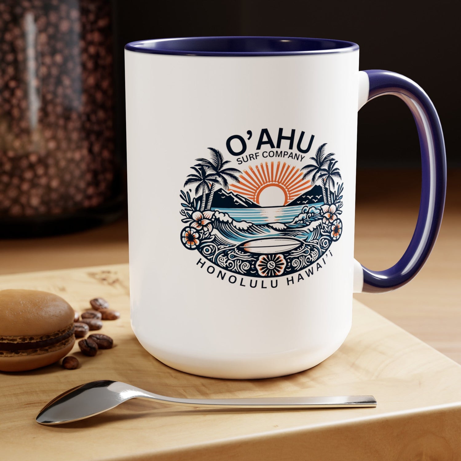 Honolulu Hawaii Coastal Island Sunny Day Two-Tone Coffee Mug - O'ahu Surf Company