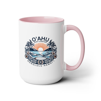 Honolulu Hawaii Coastal Island Sunny Day Two-Tone Coffee Mug - O'ahu Surf Company