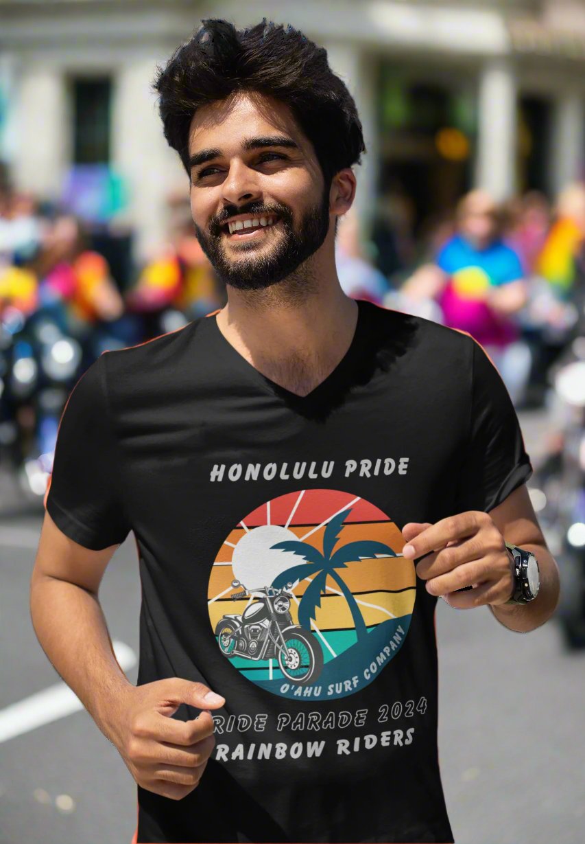 Honolulu Pride 2024 Rainbow Riders Unisex V - Neck T-shirt - O'ahu Surf Company