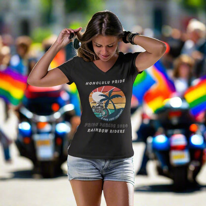 Honolulu Pride 2024 Rainbow Riders Unisex V - Neck T-shirt - O'ahu Surf Company