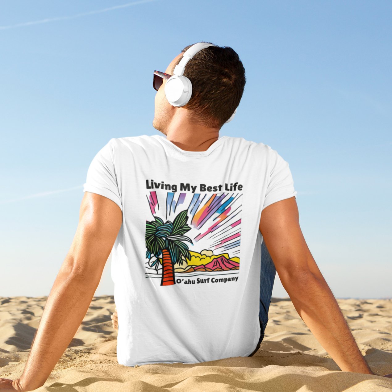 Living My Best Life Hawaii Palm Tree Colors T-shirt - O'ahu Surf Company