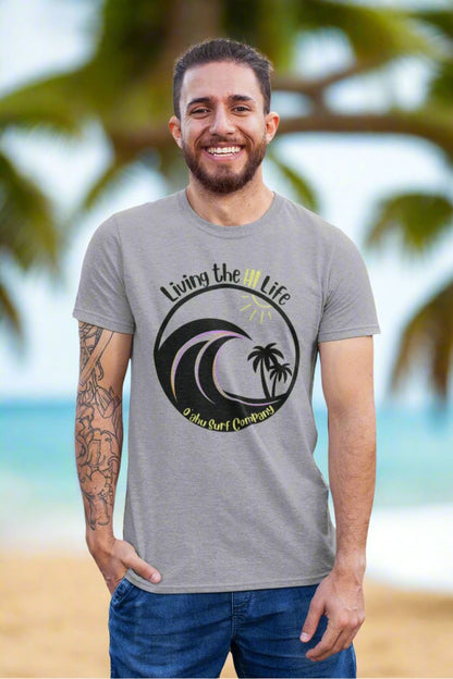 Living the HI Life Hawaii Surf T Shirt Tropical Island Vibes - O'ahu Surf Company