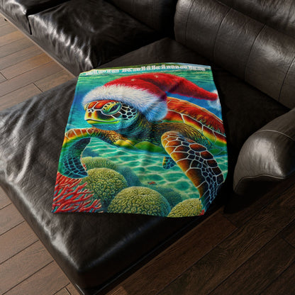 Mele Kalikimaka Hawaii Sea Turtle Fleece Blanket - Christmas Holiday Throw - O'ahu Surf Company